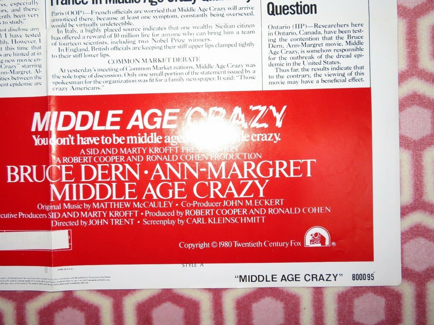MIDDLE AGE CRAZY US ONE SHEET POSTER BRUCE DERN ANN - MARGRET1980 STYLE A Movie posters