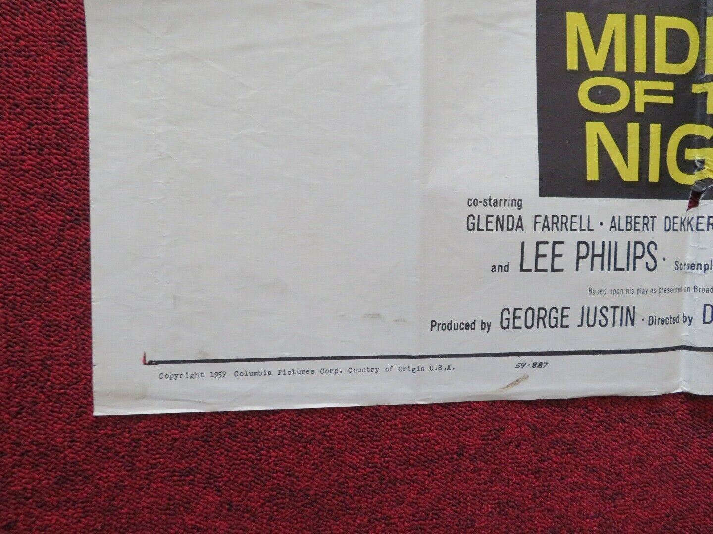 MIDDLE OF THE NIGHT FOLDED US ONE SHEET POSTER KIM NOVAK FREDRIC MARCH 1959 Movie posters