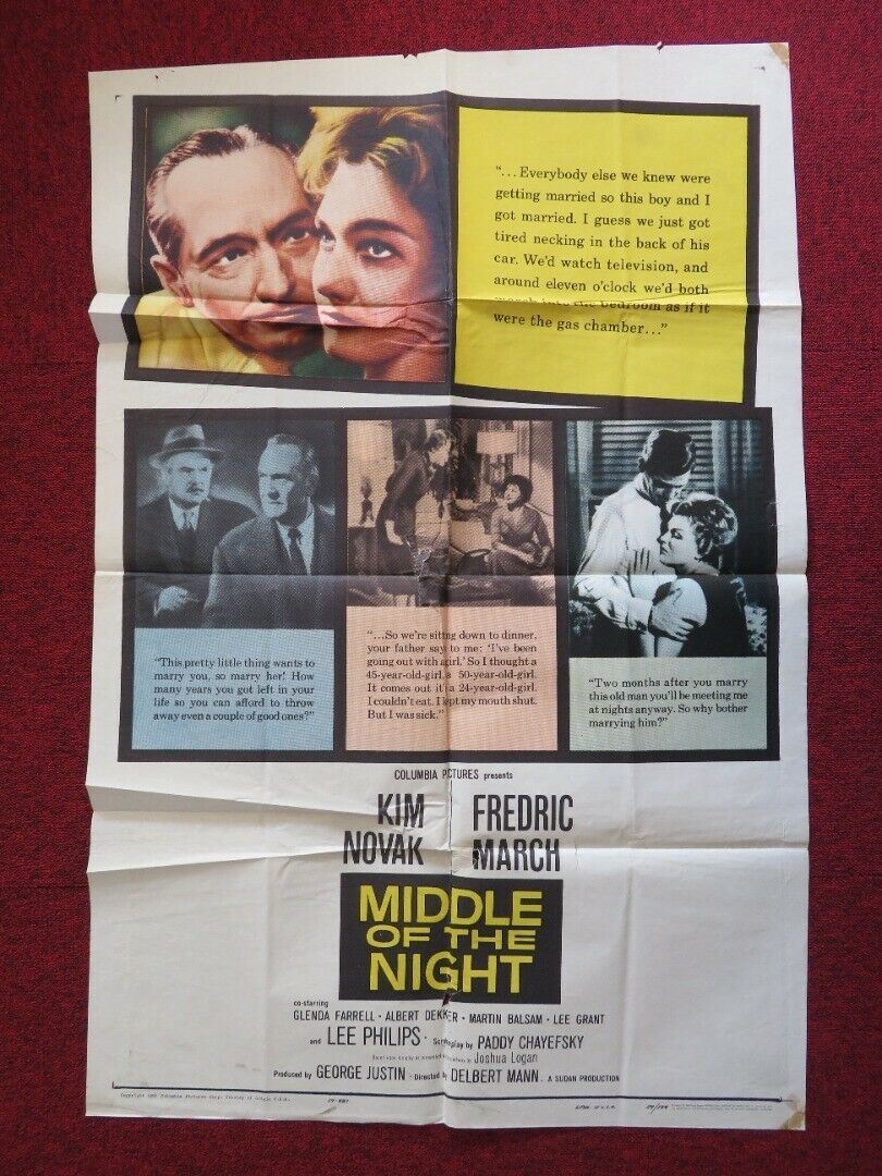 MIDDLE OF THE NIGHT FOLDED US ONE SHEET POSTER KIM NOVAK FREDRIC MARCH 1959 Movie posters