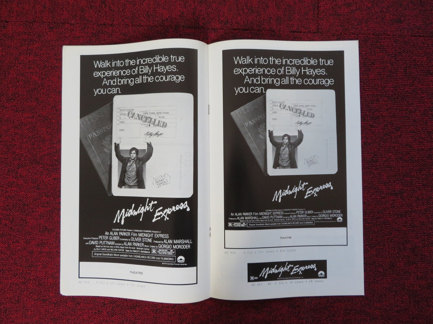 MIDNIGHT EXPRESS UNCUT COLUMBIA PICTURES PRESS BOOK BILLY HAYES 1978 Rendezvous Cinema Movie posters