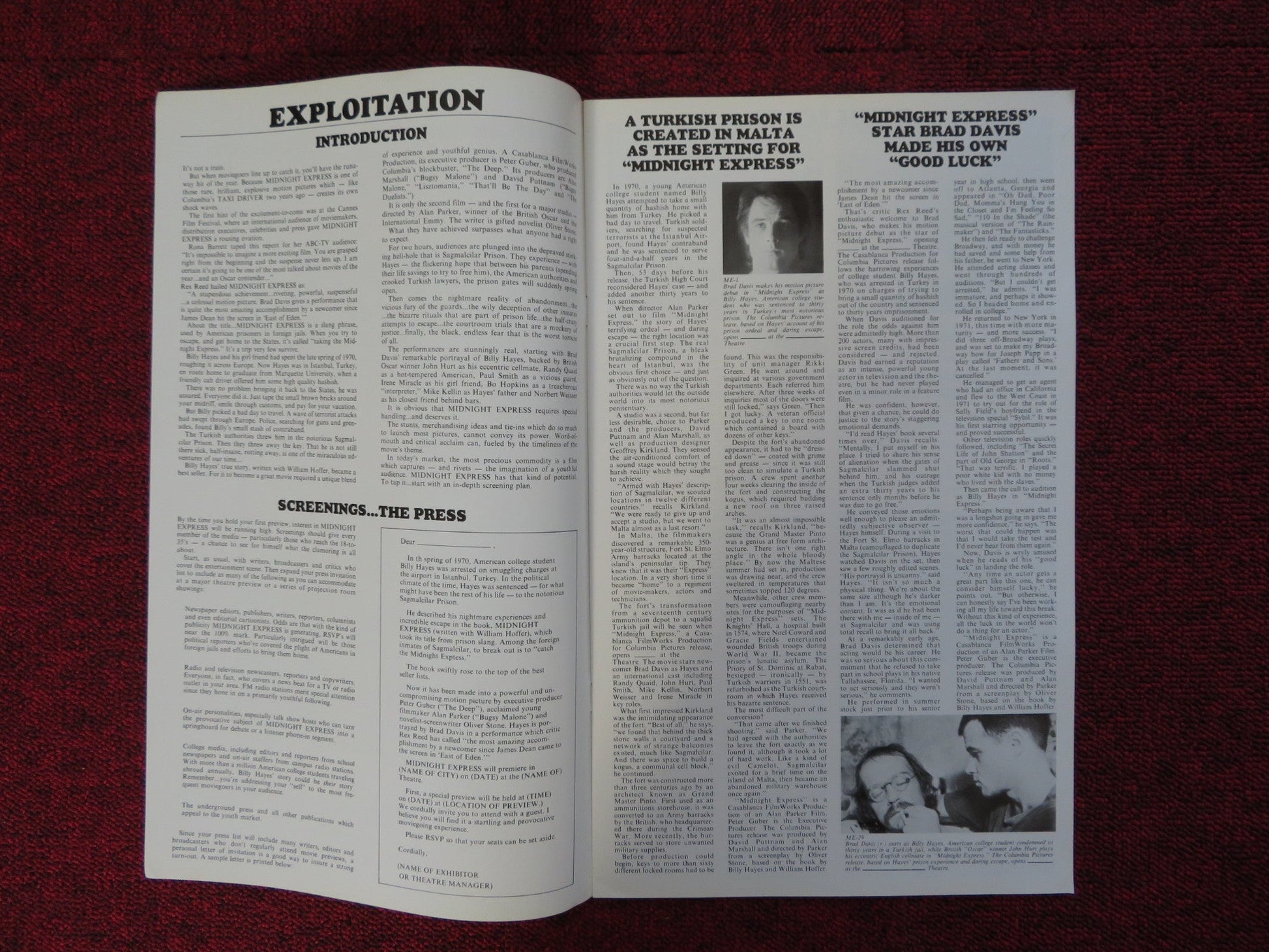 MIDNIGHT EXPRESS UNCUT COLUMBIA PICTURES PRESS BOOK BILLY HAYES 1978 Rendezvous Cinema Movie posters