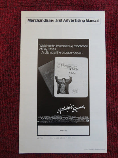 MIDNIGHT EXPRESS UNCUT COLUMBIA PICTURES PRESS BOOK BILLY HAYES 1978 Rendezvous Cinema Movie posters
