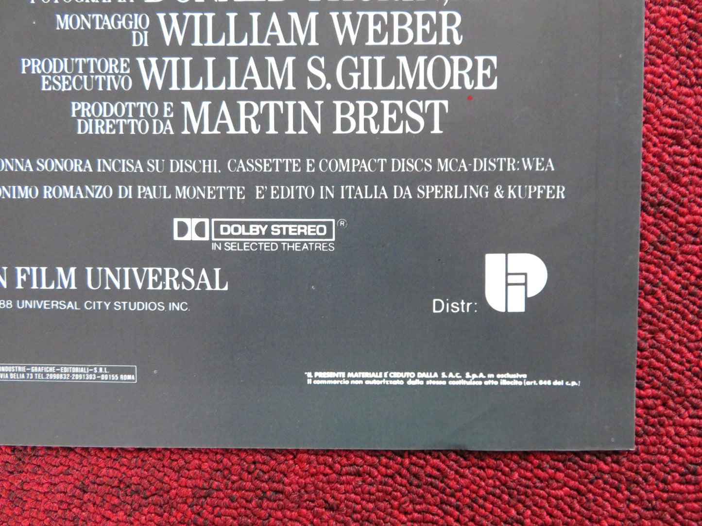 MIDNIGHT RUN ITALIAN FOTOBUSTA POSTER ROBERT DE NIRO CHARLES GRODIN 1984 Rendezvous Cinema Movie posters