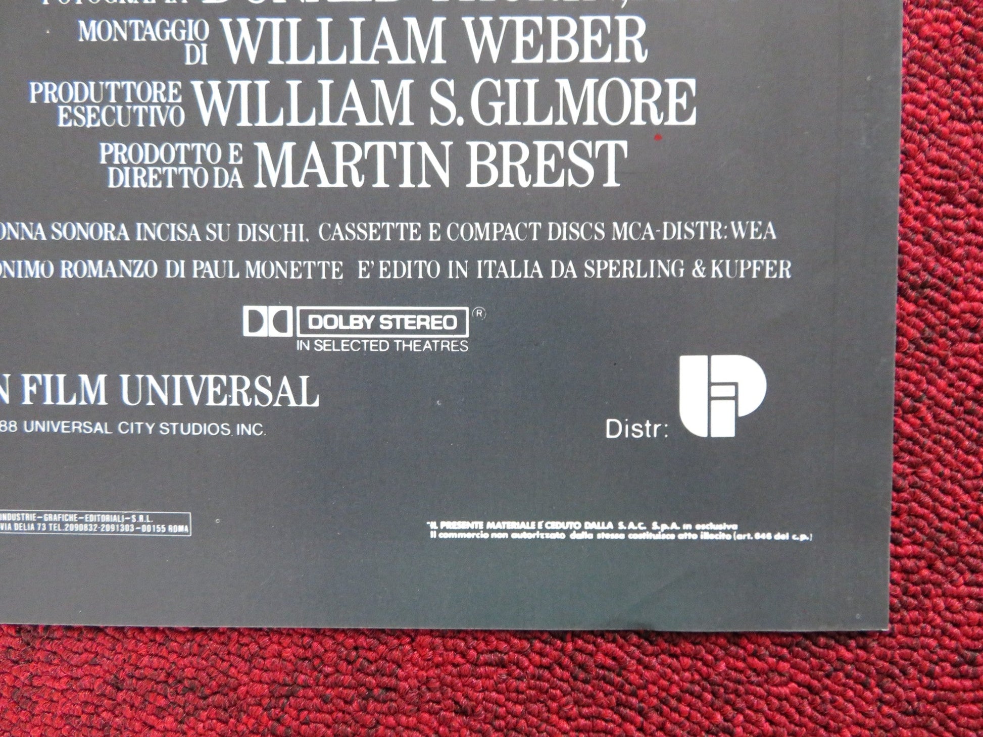 MIDNIGHT RUN ITALIAN FOTOBUSTA POSTER ROBERT DE NIRO CHARLES GRODIN 1984 Rendezvous Cinema Movie posters