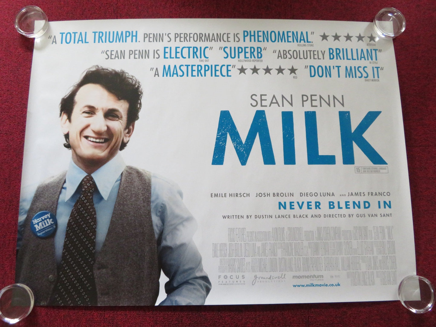 MILK UK QUAD ROLLED POSTER SEAN PENN JOSH BROLIN 2008 Rendezvous Cinema Movie posters