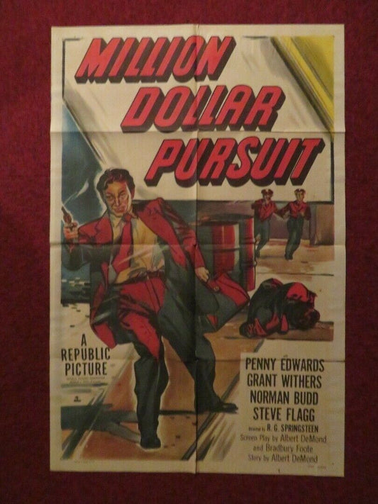 MILLION DOLLAR PURSIUT FOLDED US ONE SHEET POSTER PENNY EDWARDS 1951 Movie posters