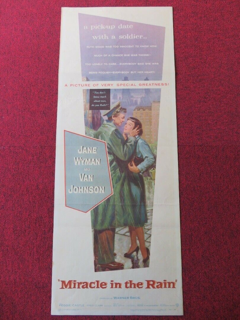 MIRACLE IN THE RAIN US INSERT (14"x 36") POSTER JANE WYMAN CAN JOHNSON 1956 Movie posters