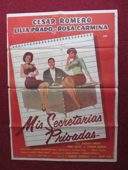 MIS SECRETARIAS PRIVADAS FOLDED MEXICAN POSTER CESAR ROMERO LILIA PRADO 1959 Rendezvous Cinema Movie posters