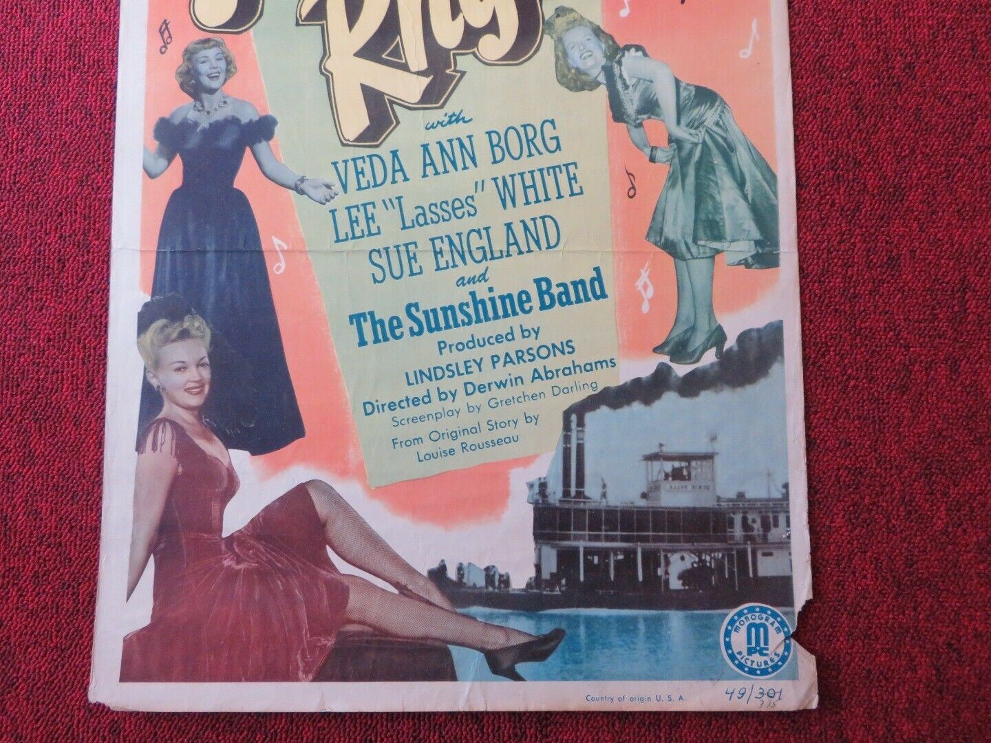 MISSISSIPPI RHYTHM US INSERT (14"x 36") POSTER JIMMIE DAVIS 1949 Movie posters