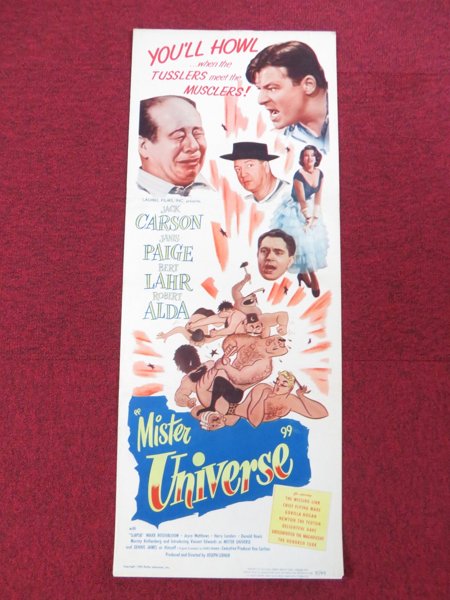 MISTER UNIVERSE US INSERT (14"x 36") POSTER JACK CARSON JANIS PAIGE 1951 Rendezvous Cinema Movie posters