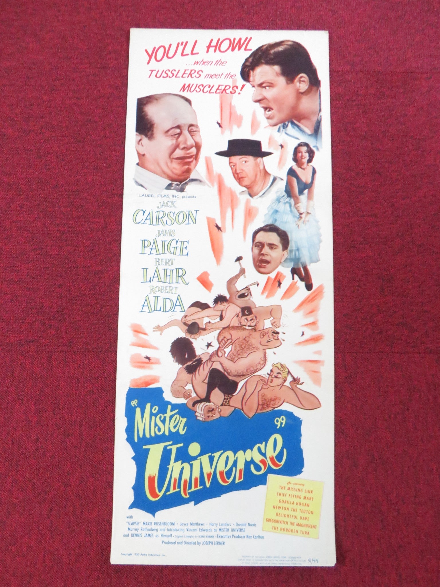 MISTER UNIVERSE US INSERT (14"x 36") POSTER JACK CARSON JANIS PAIGE 1951 Rendezvous Cinema Movie posters