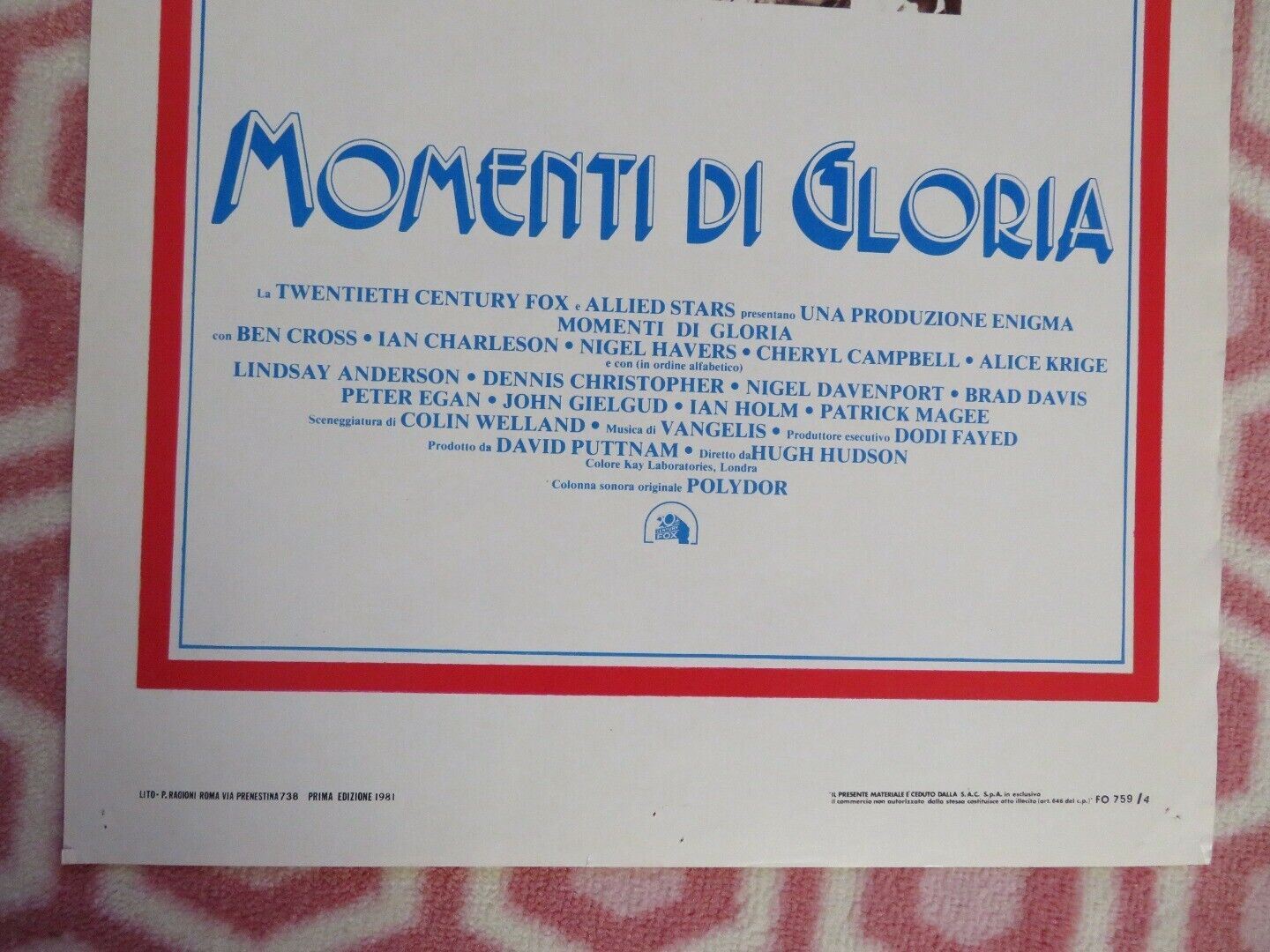 MOMENTI DI GLORIA / Chariots of Fire ITALIAN LOCANDINA (27.5"x13") POSTER 1981 Movie posters