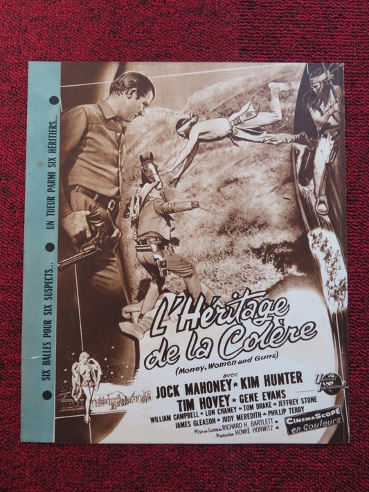 MONEY, WOMEN AND GUNS FRENCH BROCHURE JOCK MAHONEY KIM HUNTER 1958 Rendezvous Cinema Movie posters