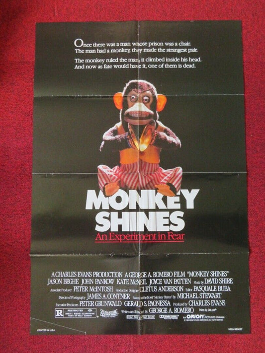 MONKEY SHINES FOLDED US ONE SHEET POSTER GEORGE A. ROMERO 1988 Movie posters