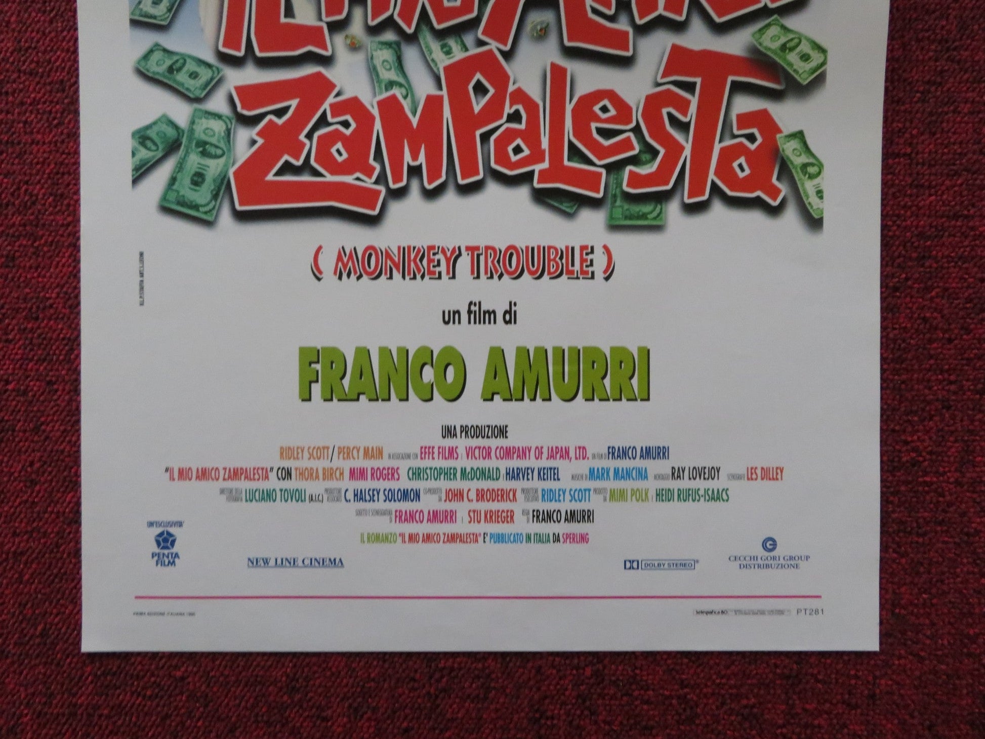 MONKEY TROUBLE ITALIAN LOCANDINA POSTER THORA BIRCH HARVEY KEITEL 1994 Rendezvous Cinema Movie posters