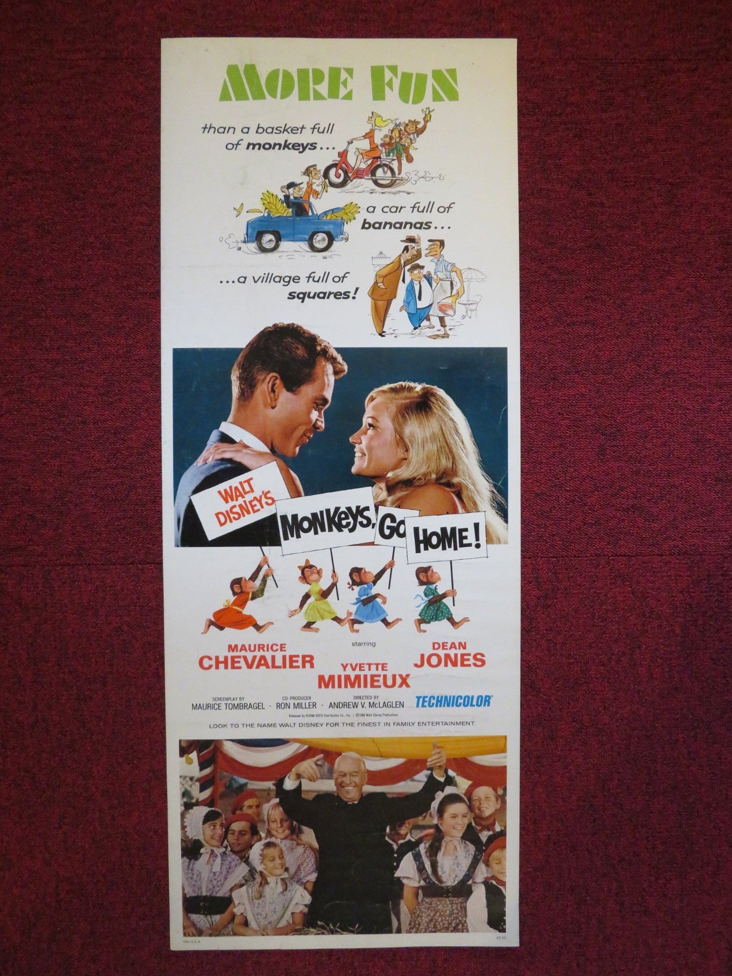 MONKEYS, GO HOME! US INSERT (14"x 36") POSTER DISNEY DEAN JONES CHEVALIER 1967 Rendezvous Cinema Movie posters