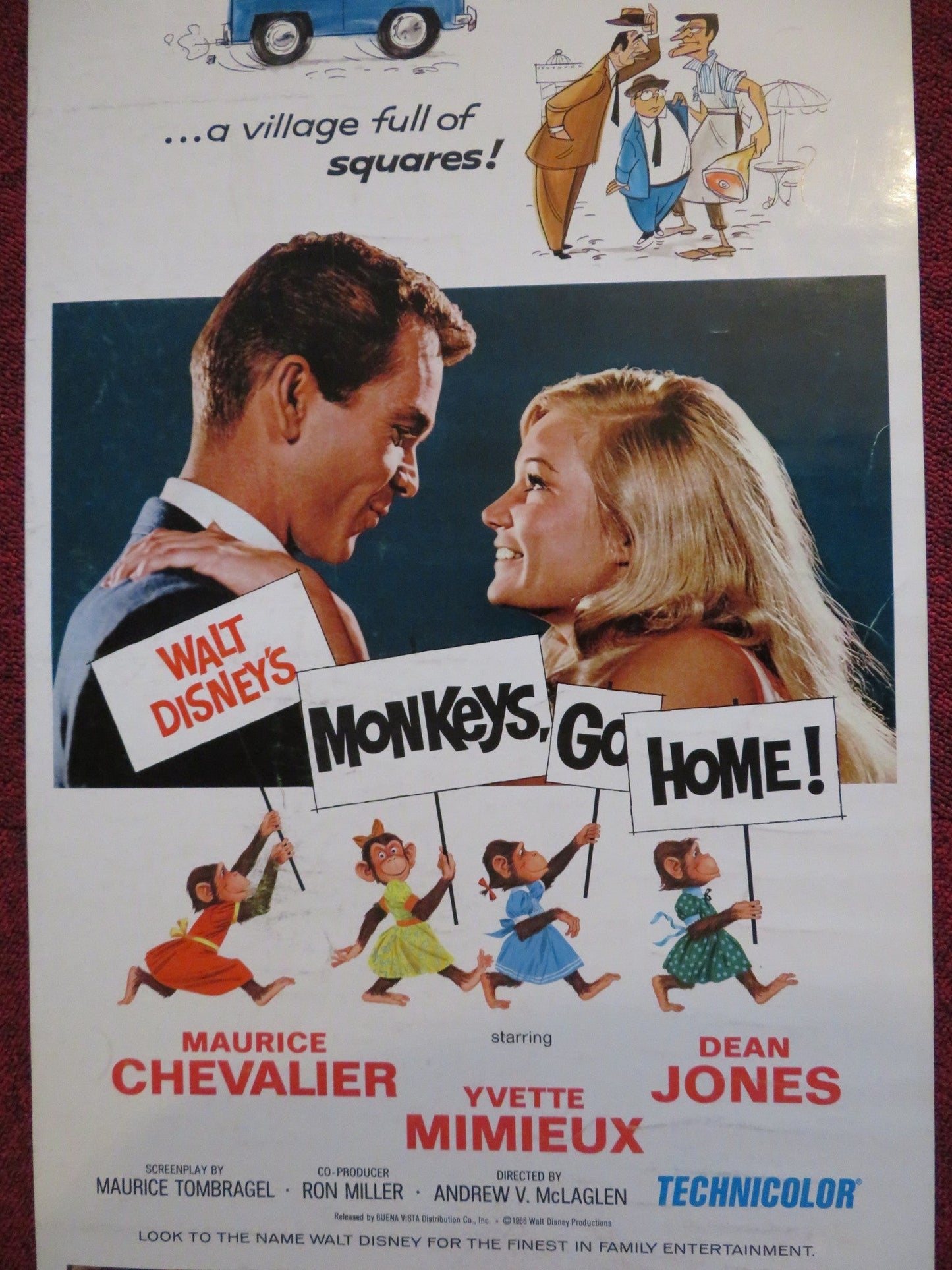 MONKEYS, GO HOME! US INSERT (14"x 36") POSTER DISNEY DEAN JONES CHEVALIER 1967 Rendezvous Cinema Movie posters