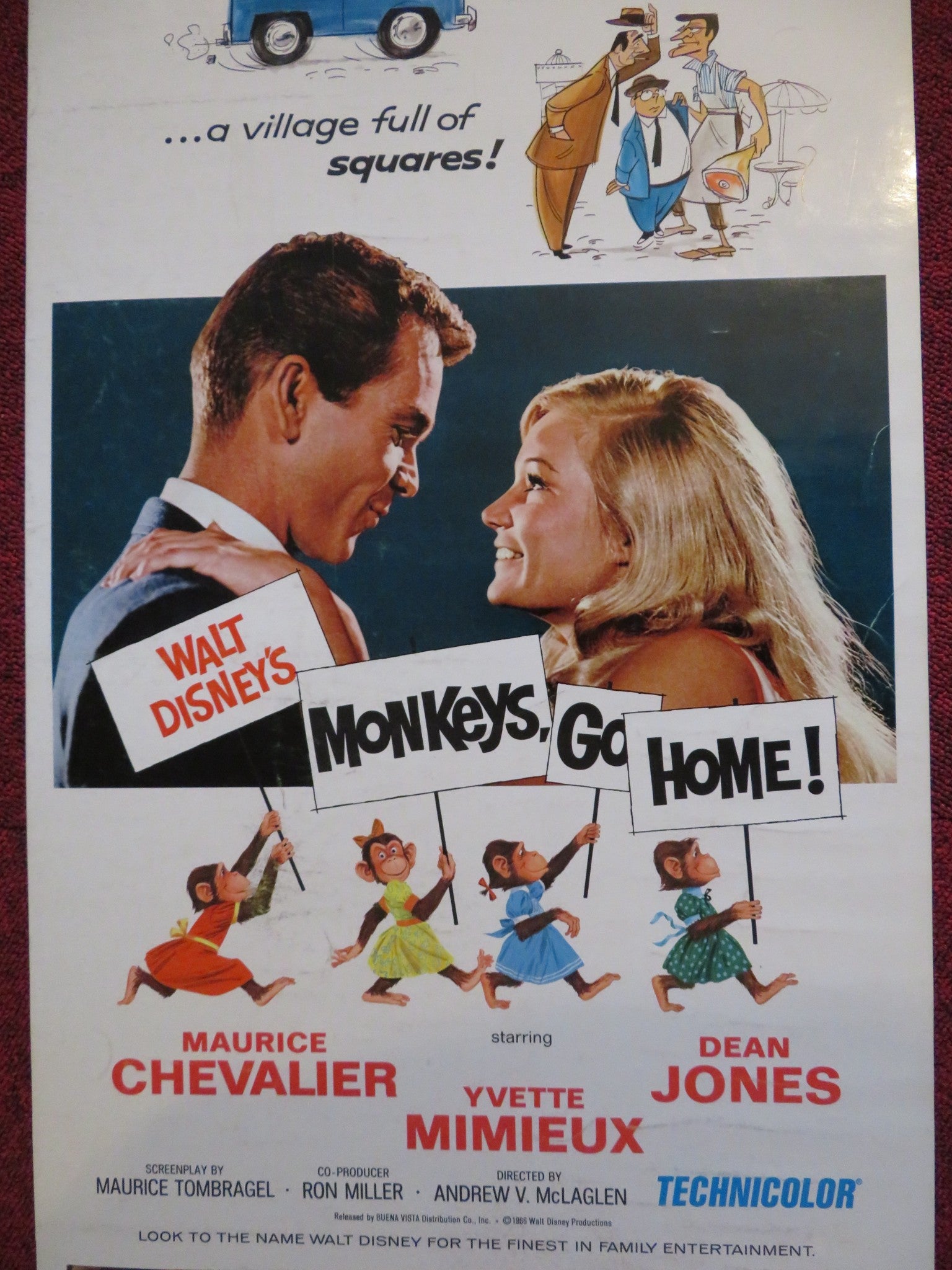 MONKEYS, GO HOME! US INSERT (14"x 36") POSTER DISNEY DEAN JONES CHEVALIER 1967 Rendezvous Cinema Movie posters