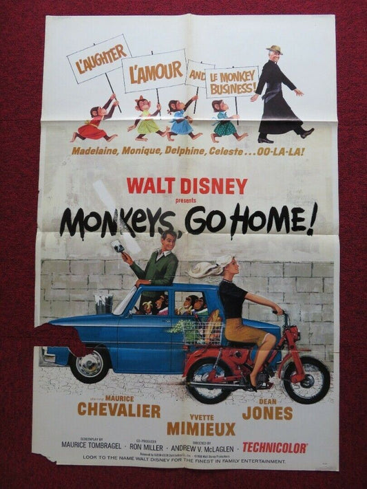 MONKEYS GO HOME! US ONE SHEET POSTER DISNEY DEAN JONES MAURICE CHEVALIER 1966 - Rendezvous Cinema