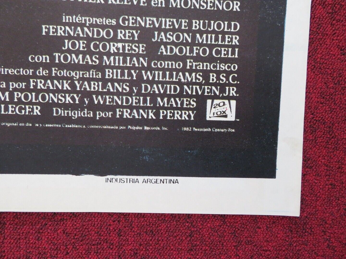 MONSIGNOR ARGENTINA FOLDED ONE SHEET POSTER CHRISTOPHER REEVE 1982 - Rendezvous Cinema