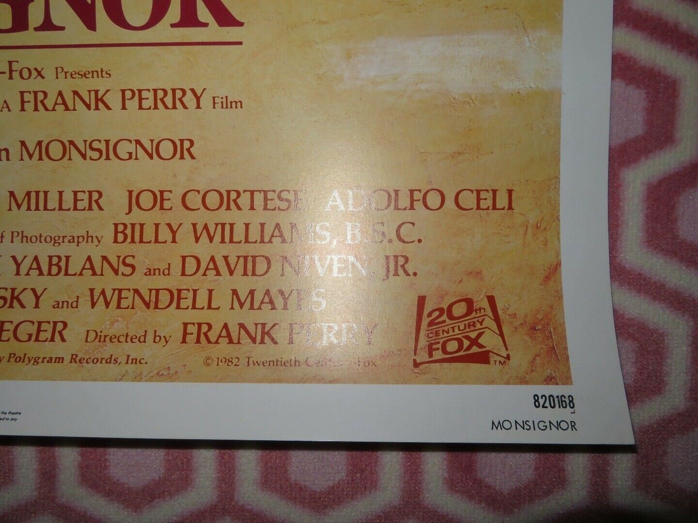 MONSIGNOR US VIDEO POSTER ROLLED ON CARD CHRISTOPHER REEVE 1982 Movie posters
