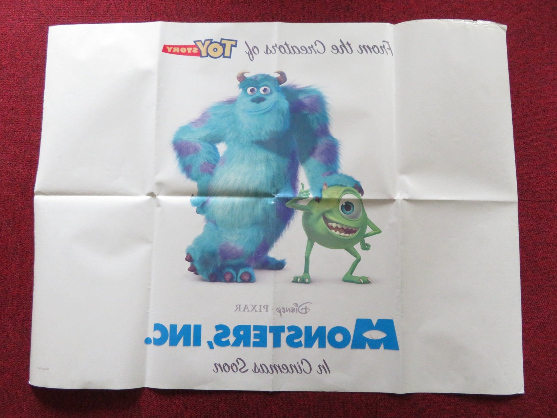 MONSTERS, INC. UK QUAD POSTER FOLDED DISNEY PIXAR JOHN GOODMAN B. CRYSTAL 2001 Rendezvous Cinema Movie posters