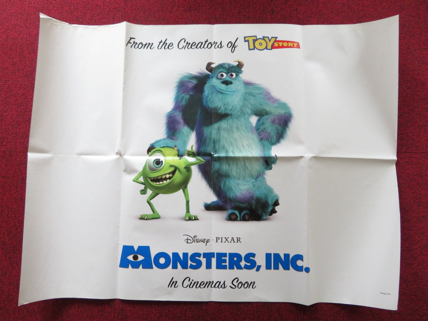 MONSTERS, INC. UK QUAD POSTER FOLDED DISNEY PIXAR JOHN GOODMAN B. CRYSTAL 2001 Rendezvous Cinema Movie posters