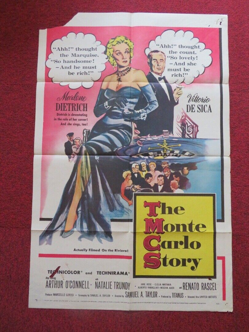 MONTE CARLO STORY FOLDED US ONE SHEET POSTER MARLENE DIETRICH 1957 Movie posters