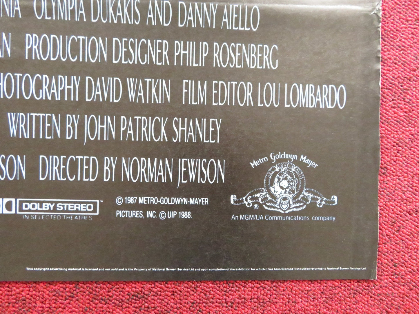 MOONSTRUCK UK QUAD POSTER FOLDED CHER NICOLAS CAGE 1987 Rendezvous Cinema Movie posters