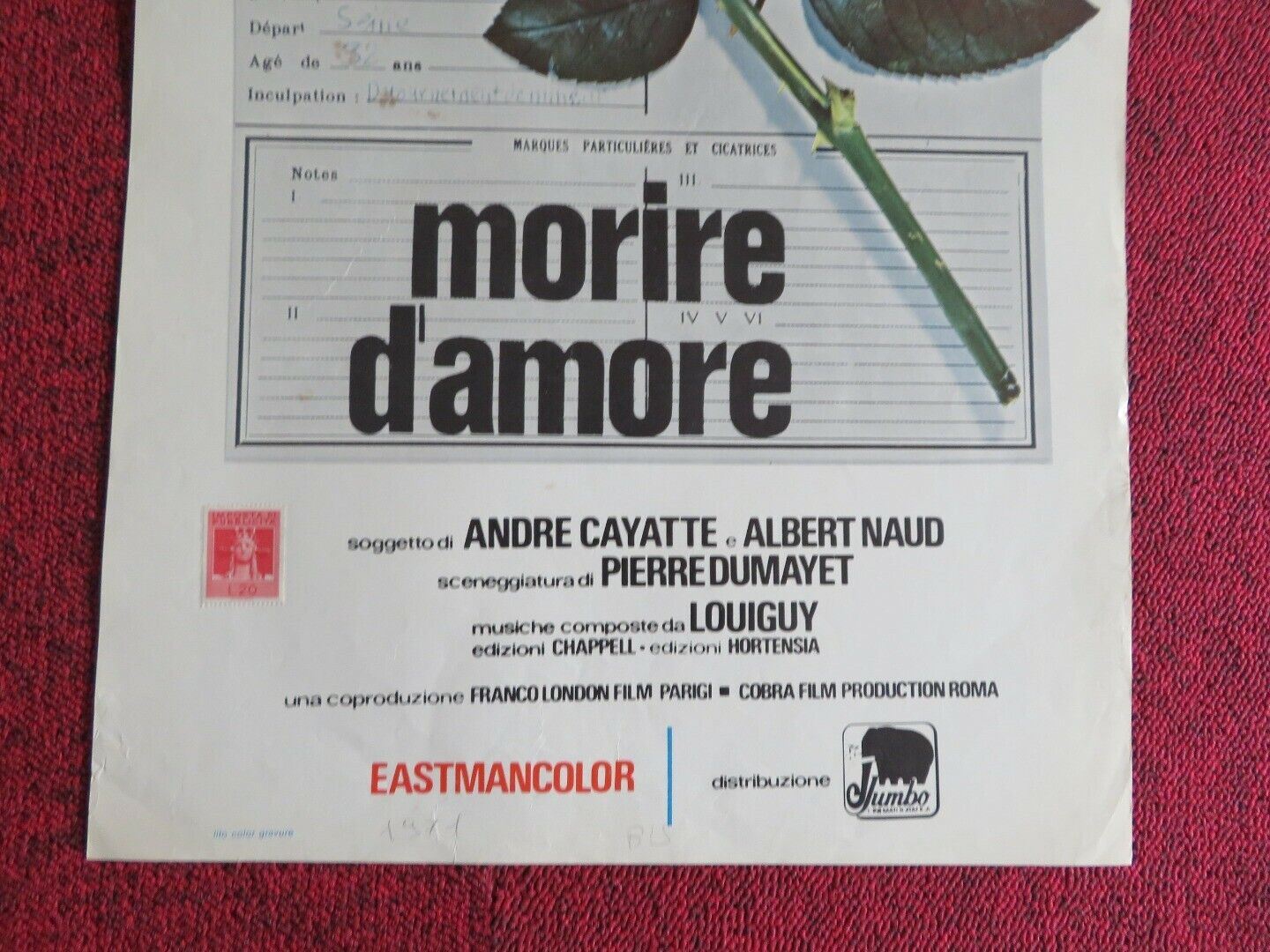 MORIRE D'AMORE / Mourir d'aimer... ITALIAN LOCANDINA (27.5"x13") POSTER 1971 Movie posters