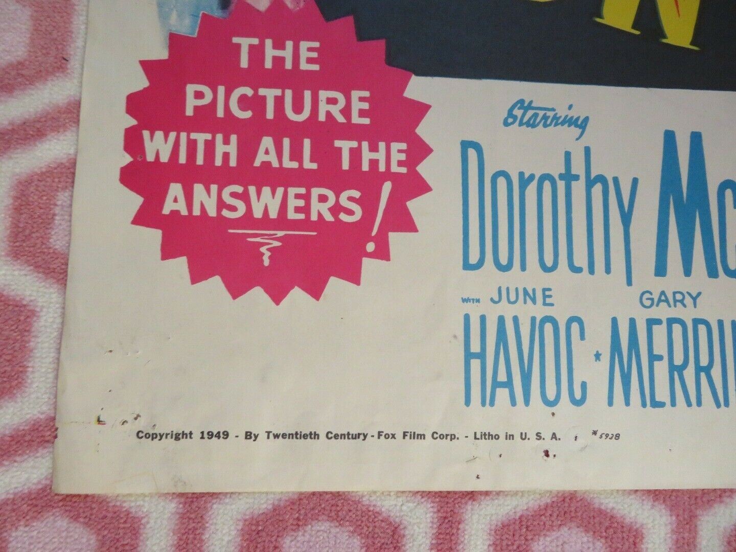 MOTHER DIDN'T TELL ME FOLDED US ONE SHEET POSTER DORTHY MCGUIRE 1950 Movie posters