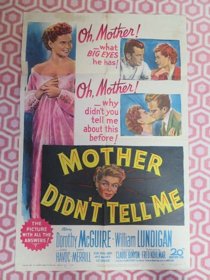 MOTHER DIDN'T TELL ME FOLDED US ONE SHEET POSTER DORTHY MCGUIRE 1950 Movie posters