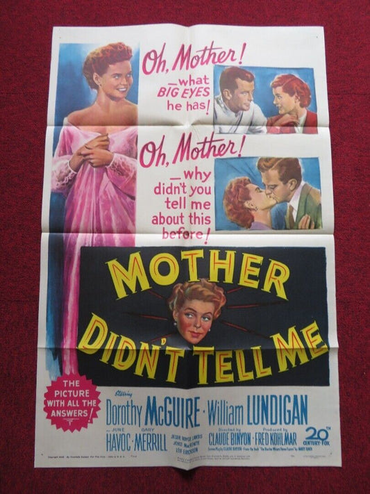 MOTHER DIDN'T TELL ME FOLDED US ONE SHEET POSTER WILLIAM LUNDIGAN MCGUIRE 1950 - Rendezvous Cinema