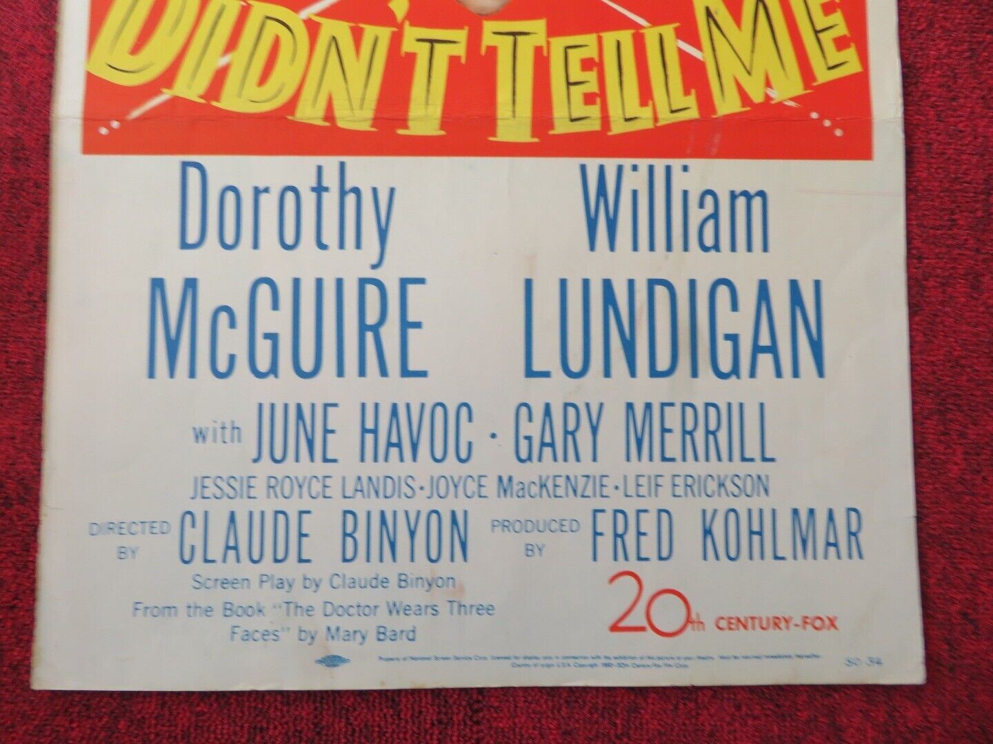MOTHER DIDN'T TELL ME US INSERT (14"x 36") POSTER DOROTHY MCGUIRE 1950 Movie posters