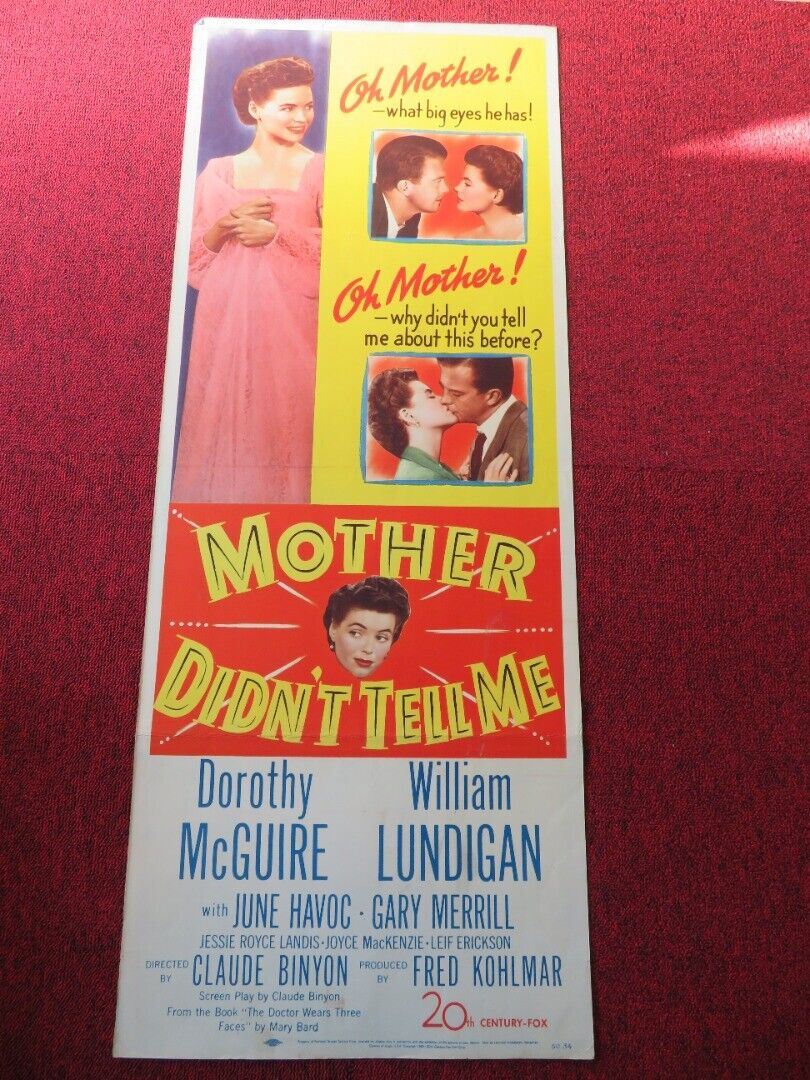 MOTHER DIDN'T TELL ME US INSERT (14"x 36") POSTER DOROTHY MCGUIRE 1950 Movie posters
