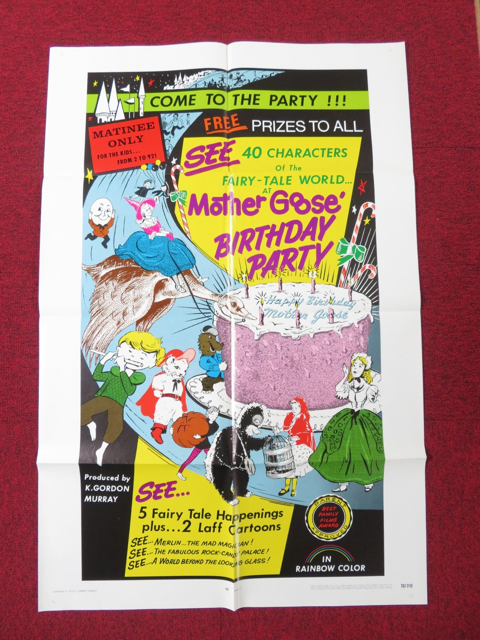 MOTHER GOOSE'S BIRTHDAY PARTY FOLDED US ONE SHEET POSTER K. GORDON MURRAY 1970 Rendezvous Cinema Movie posters