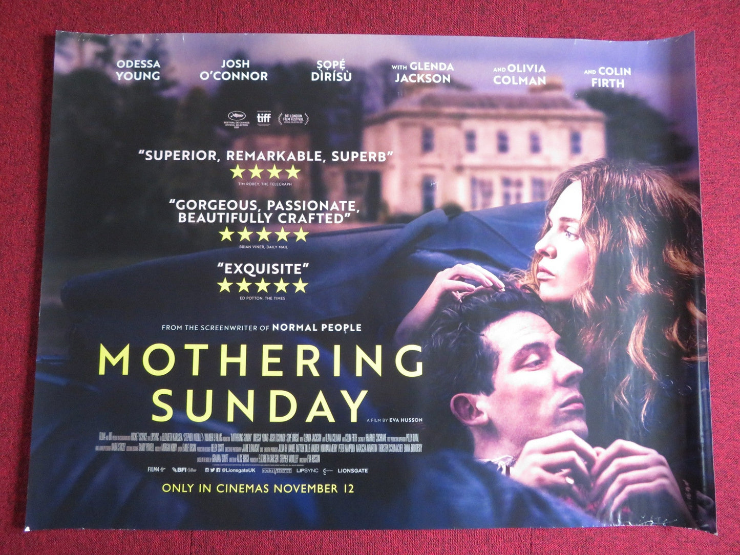 MOTHERING SUNDAY UK QUAD (30"x 40") ROLLED POSTER ODESSA YOUNG J. O'CONNOR 2012 Rendezvous Cinema Movie posters