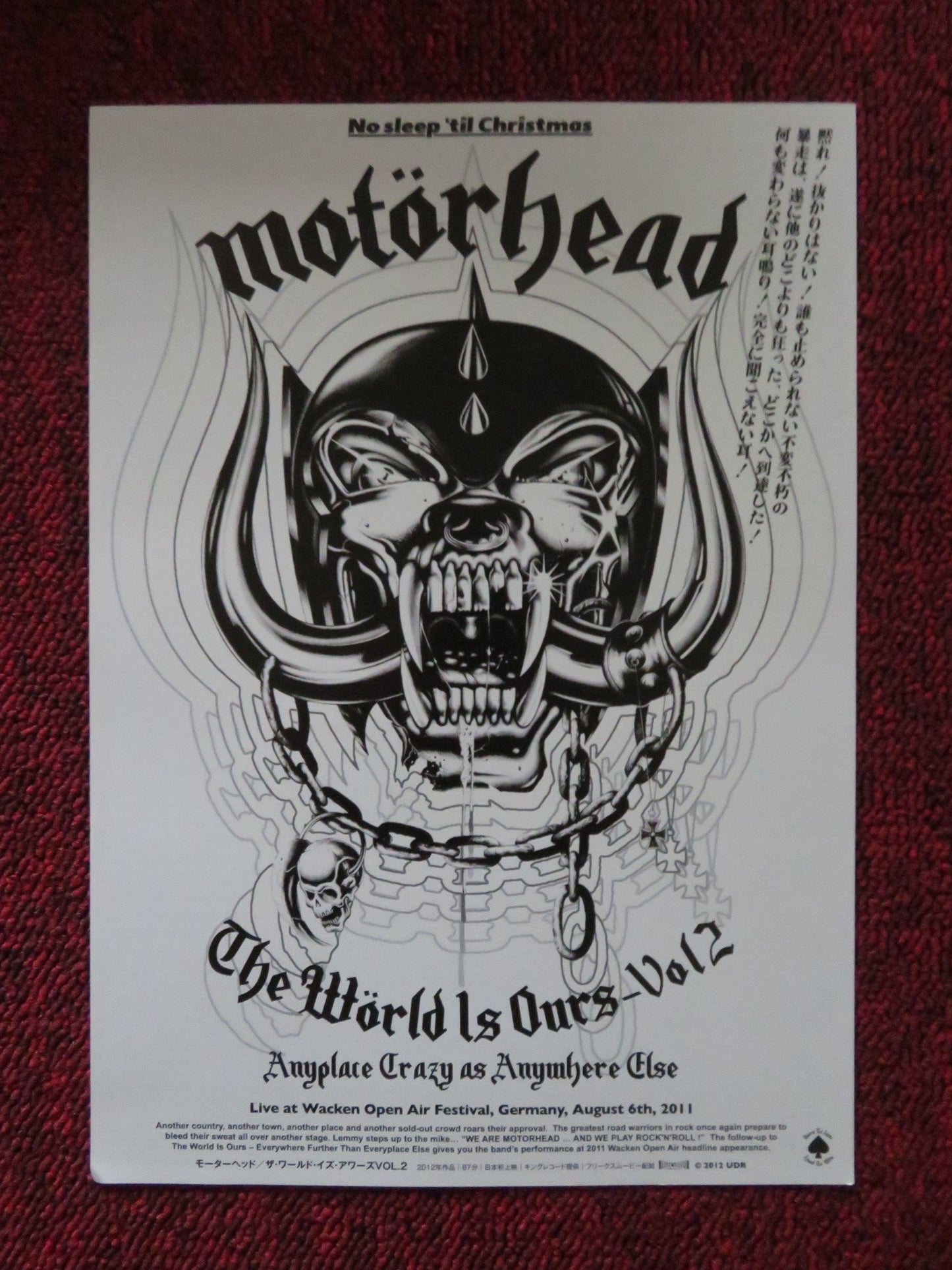 MOTORHEAD: THE WORLD IS OURS VOL.2 JAPANESE CHIRASHI (B5) POSTER LEMMY 2012 Rendezvous Cinema Movie posters