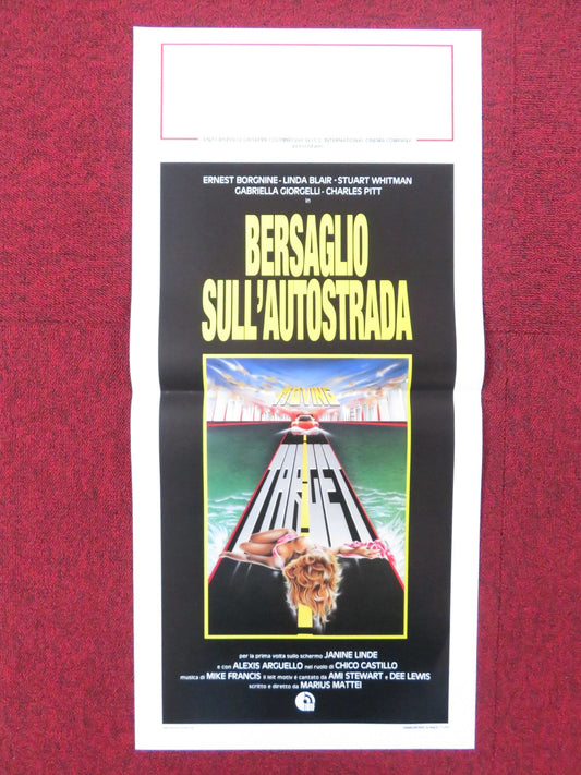 MOVING TARGET ITALIAN LOCANDINA POSTER ERNEST BORGNINE LINDA BLAIR 1989 Rendezvous Cinema Movie posters