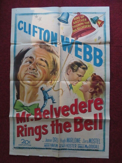 MR BELVEDERE RINGS THE BELL FOLDED US ONE SHEET POSTER CLIFTON WEBB 1951 Movie posters