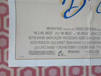 MR.& MRS BRIDGE US ONE SHEET POSTER PAUL NEWMAN SAUNDRA MCCLAIN 1990 Movie posters