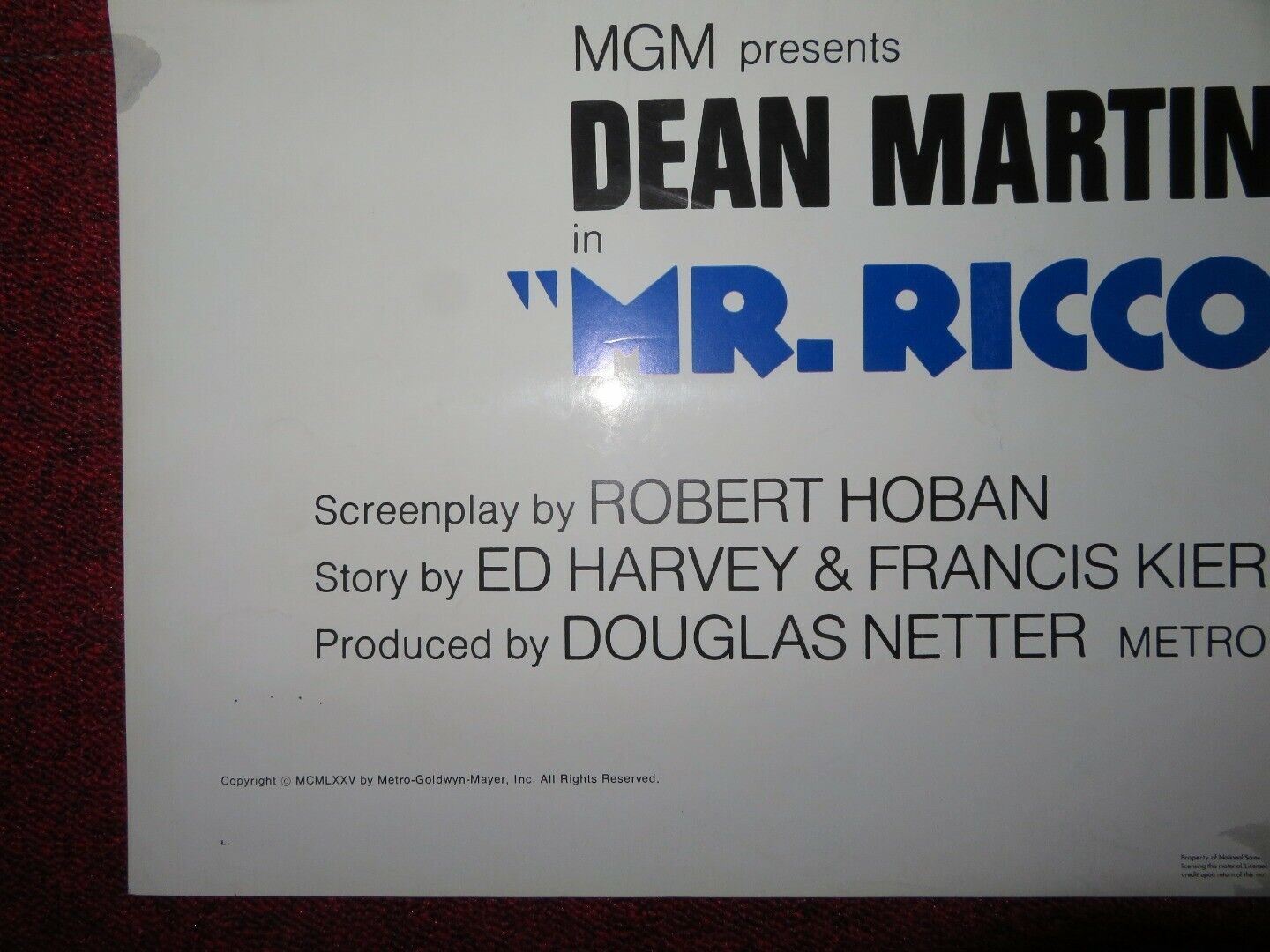MR RICCO FOLDED US ONE SHEET POSTER DEAN MARTIN EUGENE ROCHE 1975 Movie posters