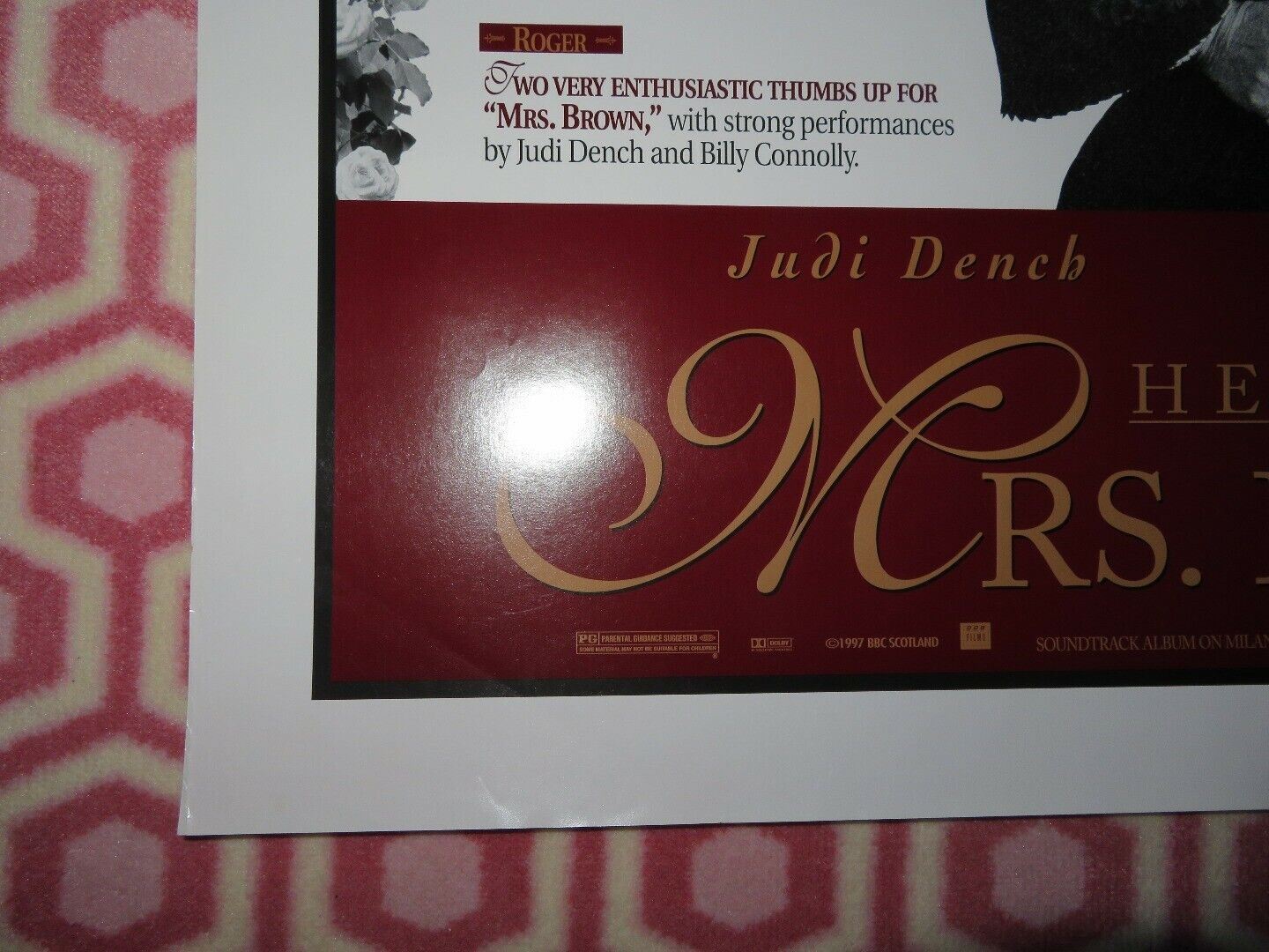 MRS. BROWN US ONE SHEET ROLLED POSTER JUDI DENCH BILLY CONNOLLY 1997 Rendezvous Cinema Movie posters