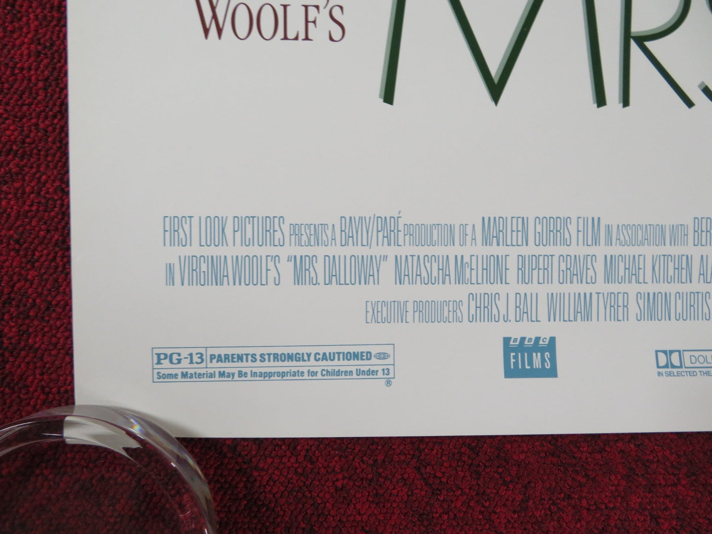 MRS. DALLOWAY US ONE SHEET ROLLED POSTER VANESSA REDGRAVE NATASCHA MCELHONE 1997 Rendezvous Cinema Movie posters