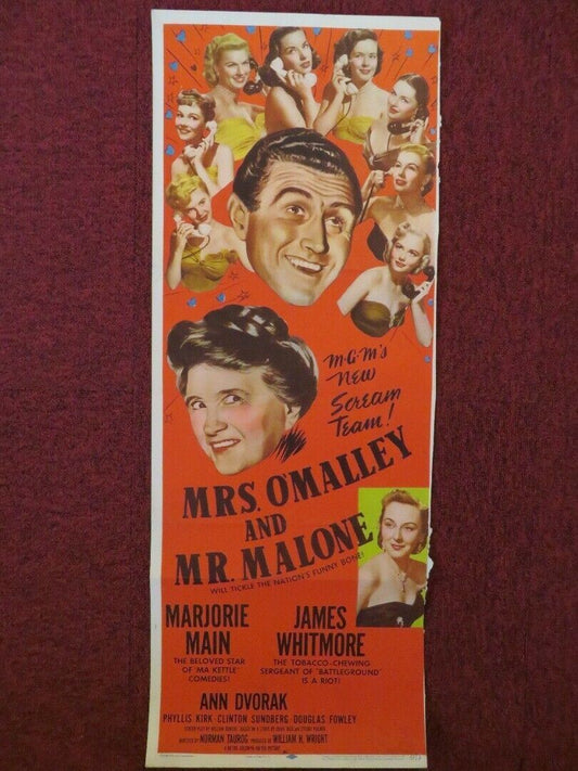 MRS O'MALLEY AND MR MALONE US INSERT (14"x 36") POSTER MARJORIE MAIN 1950 Movie posters