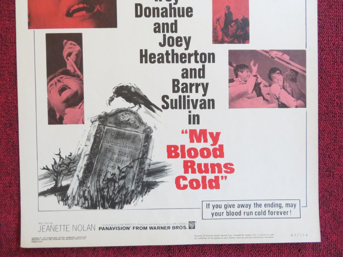 MY BLOOD RUNS COLD US INSERT (14"x 36") POSTER TROY DONAHUE JOEY HEATHERTON 1965 Rendezvous Cinema Movie posters