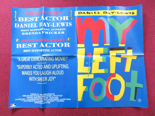 MY LEFT FOOT UK QUAD POSTER FOLDED DANIEL DAY - LEWIS SHERIDAN 1989 Rendezvous Cinema Movie posters