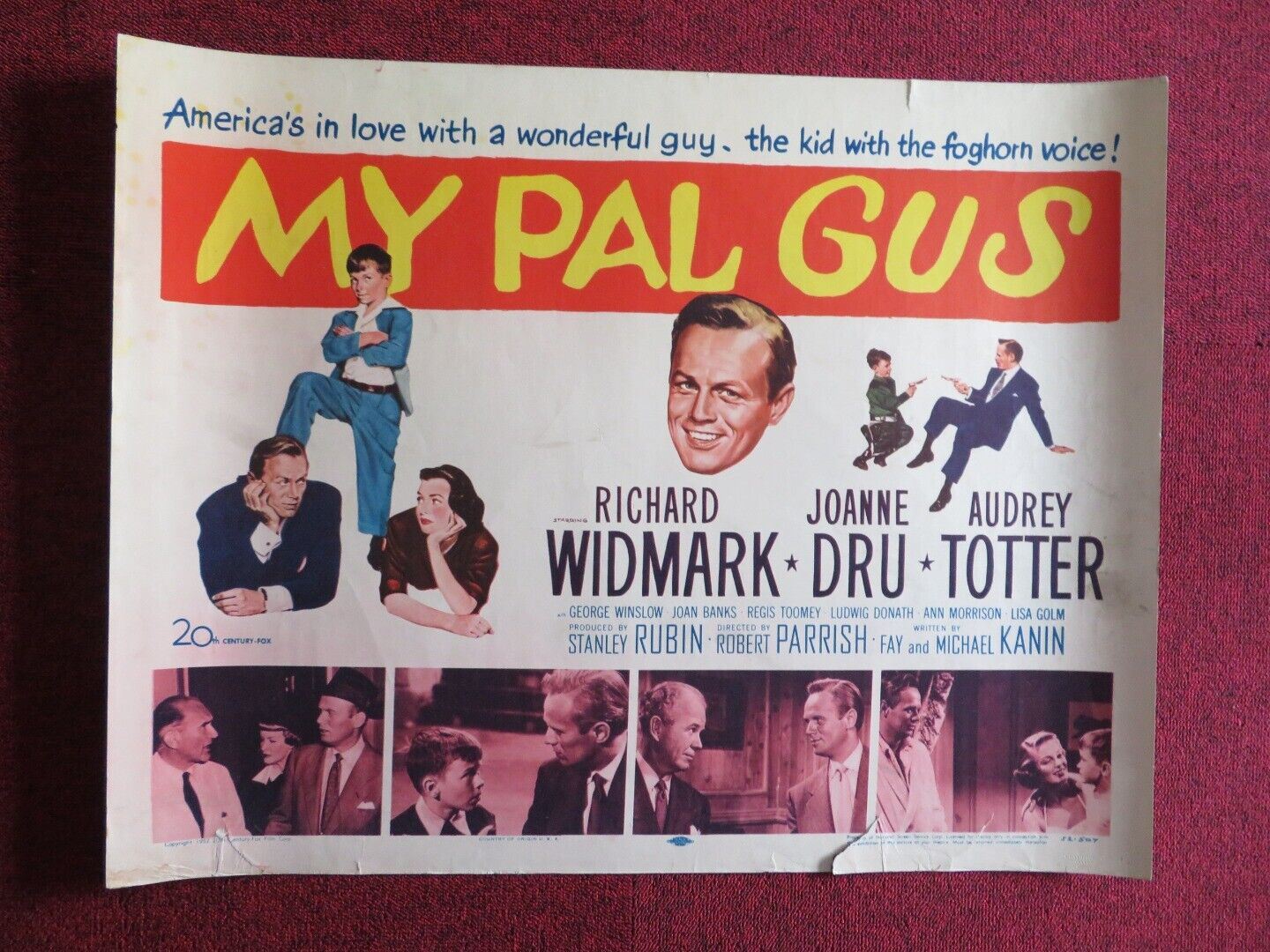 MY PAL GUS US HALF SHEET (22"x 28") POSTER RICHARD WIDMARK 1952 Movie posters