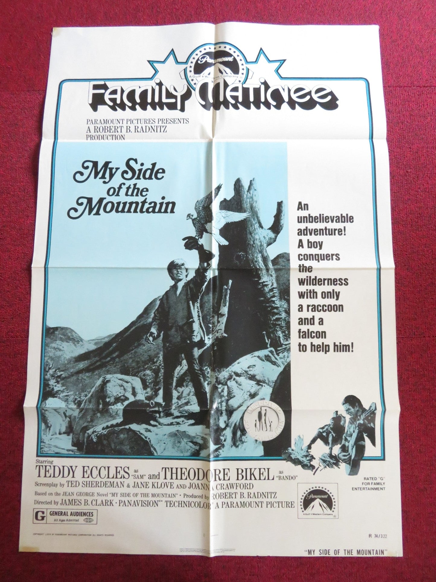 MY SIDE OF THE MOUNTAIN FOLDED US ONE SHEET POSTER TED ECCLES T. BIKEL R1974 Rendezvous Cinema Movie posters