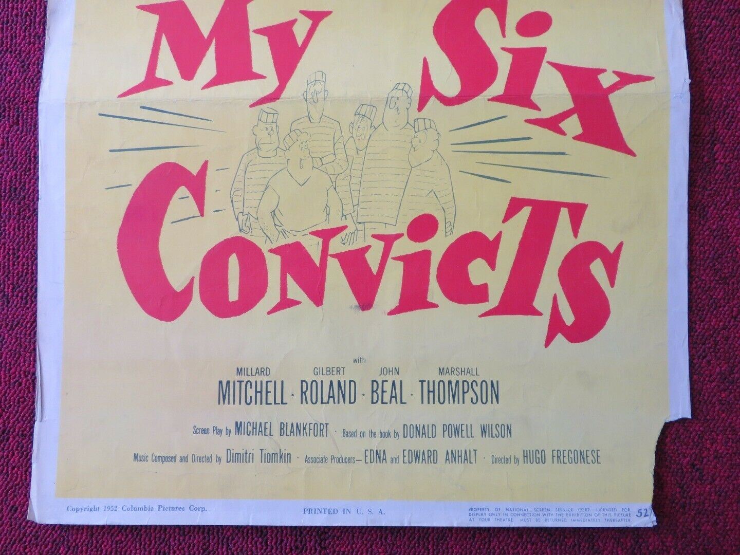 MY SIX CONVICTS US INSERT (14"x 36") POSTER MILLARD MITCHELL GILBERT ROLAND '52 Movie posters